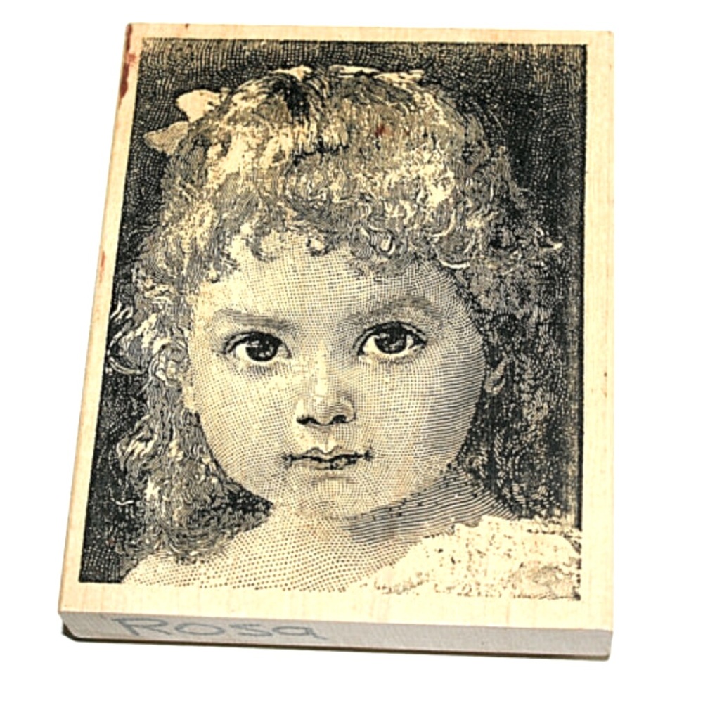 Huge 4”x5” Stampland “Rosa” Wooden Stamp Cute Little Girl Face Cards DIY Crafts